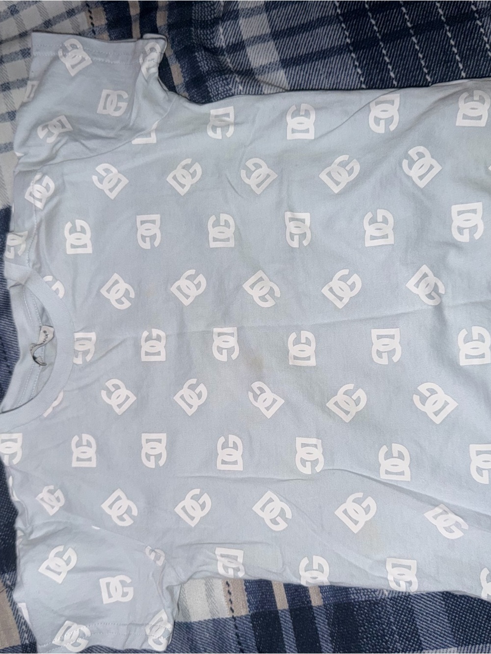 Kids' Dolce & Gabanna Light Blue Logo Print Short Sleeve Top